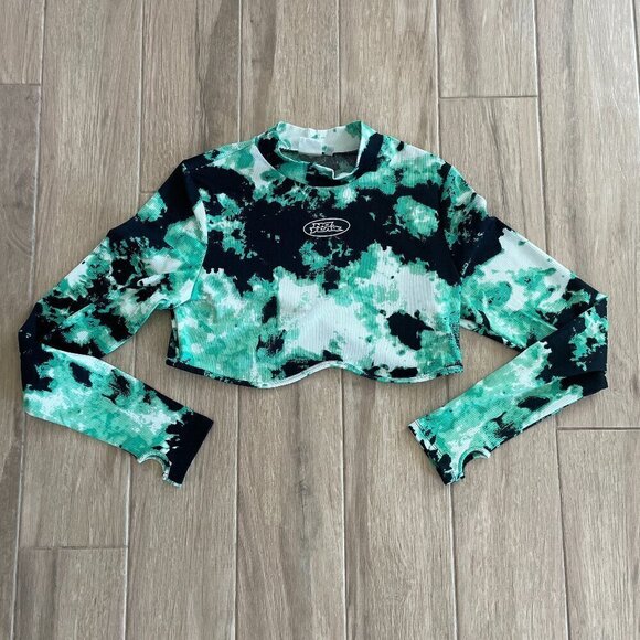 No Fear x H&M Long Ribbed Crop Top Women's XL Green Pattern Mock Neck Punk Emo - Picture 3 of 10